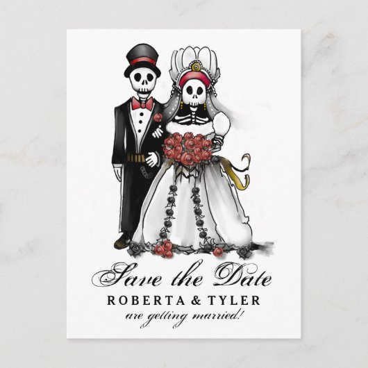 Rett Date Halloween Skeletons Red PostCard Ankündigungspostkarte (Vorderseite)