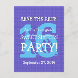Rett Date Sweet 16 Lila Blue Birthday Party V06 Ankündigungspostkarte