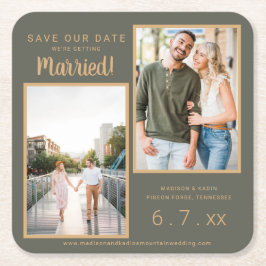 Rett Datum 2 Foto Rust Brown Moss Green Untersetze Rechteckiger Pappuntersetzer