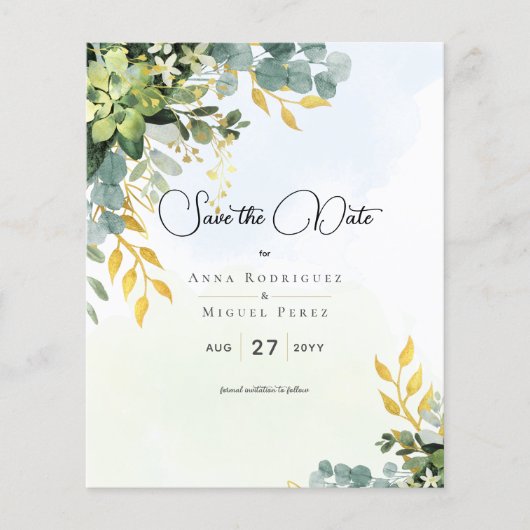 Rett Datum Eukalyptus Green Gold Hochzeitsgrün (Vorderseite)