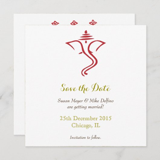 Rett Datum Hochzeit Rotgold Ganpati Save The Date (Vorne/Hinten)