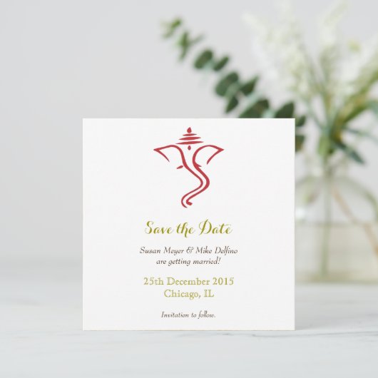 Rett Datum Hochzeit Rotgold Ganpati Save The Date (Stehend Vorderseite)
