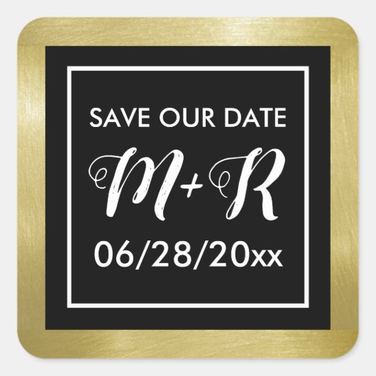 rett Datum Hochzeit schwarze Monogramm Quadratischer Aufkleber (Vorderseite)
