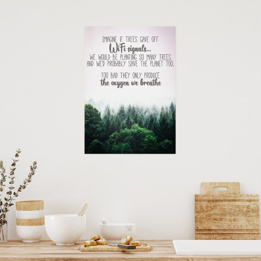 Rett der Bäume Sauerstoff mit nebeliger Walddarste Poster (Küche)