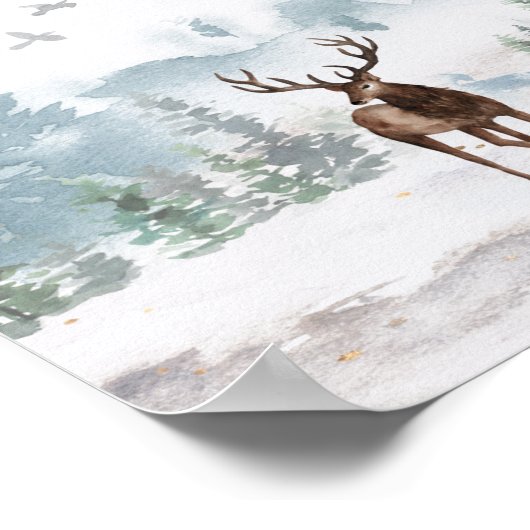 Rett der Bäume Wasserfarbenwald Hirsche Poster (Ecke)