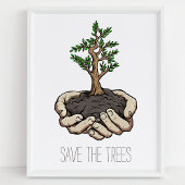 Rett der Baumhandschuhe, um die Umwelt zu verteile Poster