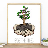 Rett der Baumhandschuhe, um die Umwelt zu verteile Poster