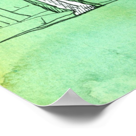 Rett der Baumhütten und der Farbskizze des Waldes Poster (Ecke)