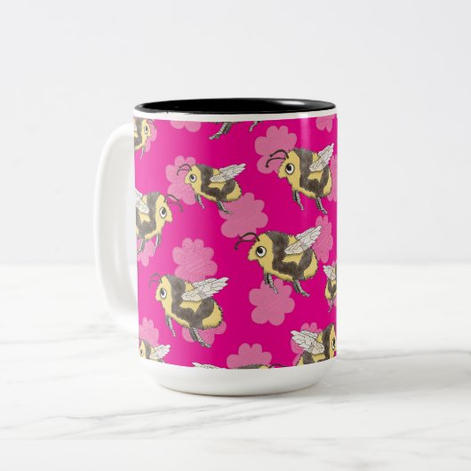 Rett der Bienen auf rosa, blumengeschmückten Unter Zweifarbige Tasse (Vorderseite Links)