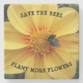 Rett der Bienen Gelben Dahlia Steinuntersetzer (Vorderseite)