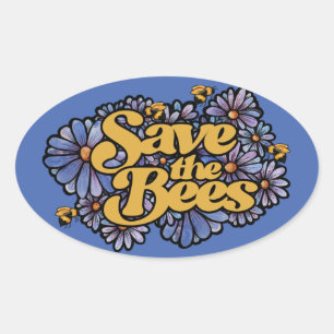 Rett der Bienen lila Daisy Blume Art Bee Liebe Ovaler Aufkleber