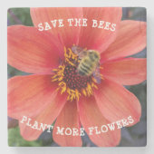 Rett der Bienen Orange Dahlia Floral Steinuntersetzer (Vorderseite)