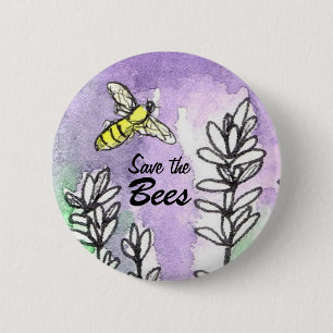 Rett der Bienenzucht-Blume Wasserfarbe Button