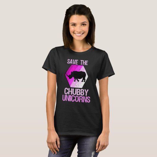 Rett der Chubby Unicorns Retro Style Rhino T-Shirt (Vorne ganz)