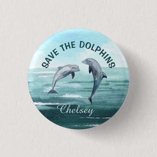 RETT DER DOLPHINEN Wasserfarbe Art, die Ihr Name v Button (Vorderseite)