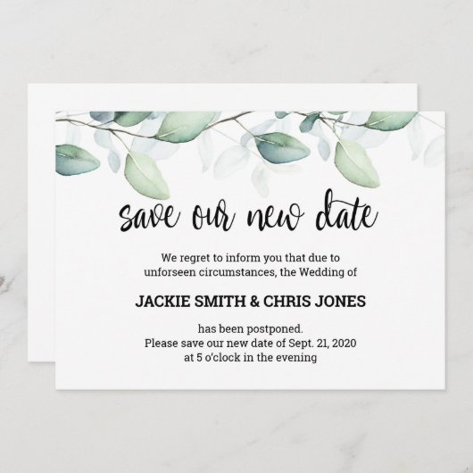 Rett der Neudatum Hochzeitsankündigung - Eucalyptu Einladung (Vorne/Hinten)