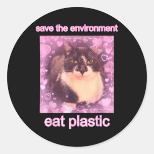 Rett der Umwelt essen Plastik lustige Niedliche Ka Runder Aufkleber