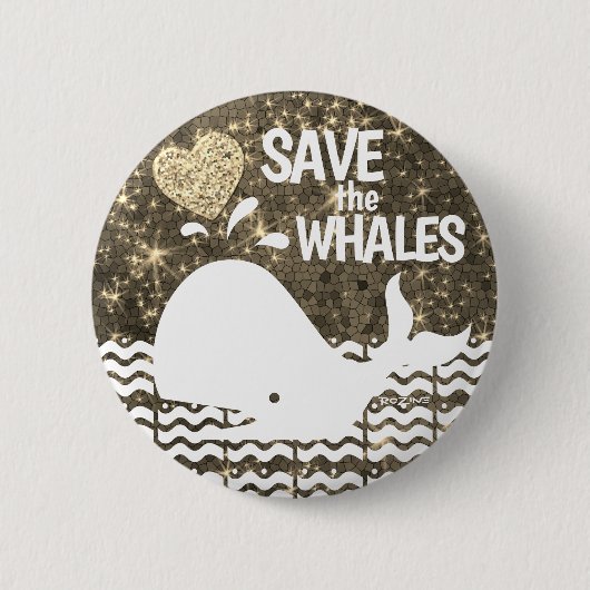 Rett der Whales Gold Glitzer Herz Glitzern Button (Vorderseite)
