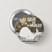 Rett der Whales Gold Glitzer Herz Glitzern Button (Vorne & Hinten)