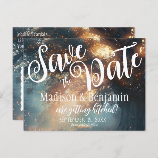 Rett des Datums der Treppenleuchten der verzaubert Postkarte (Vorne/Hinten)