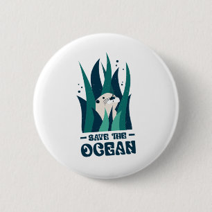 Rett des Ozean Otter Earth Day Planet Marine Biolo Button