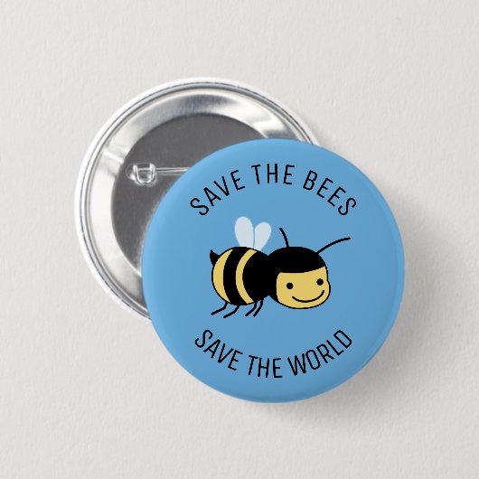 Rett die Bienen, Happy Little Bee on Blue Button (Vorne & Hinten)