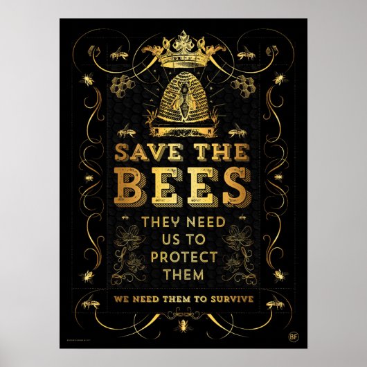 RETT DIE Bienen! IMITATS GOLD POSTER (Vorne)