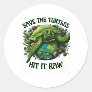 Rett die Schildkröten auf es roh Runder Aufkleber