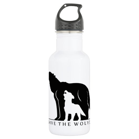 Rett die Wölfe (weiß ver.) Edelstahlflasche (Vorderseite)