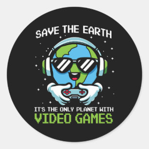 Rett Earth Gamer Design - Funny Earth Day Video Ga Runder Aufkleber