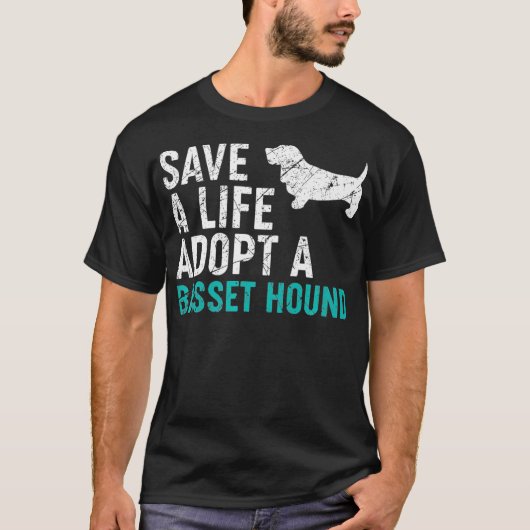 Rett ein Leben adoptiere einen Hunde-Rescue-Basset T-Shirt (Vorderseite)