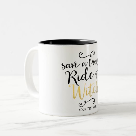 Rett eine Besenfahrt mit Hexentypo Halloween Zweifarbige Tasse (Vorderseite Links)