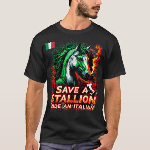 Rett einer Hengstfahrt mit italienischem Funny-Des T-Shirt