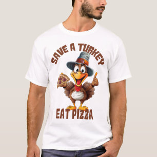 Rett einer Türkei Eat Pizza Funny Erntedank Cartoo T-Shirt