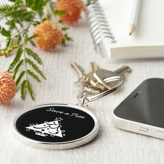 Rett eines Tree Christmas Tree Star Black and Whit Schlüsselanhänger (Seite)