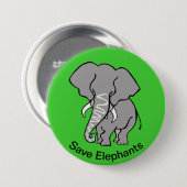 Rett ELEPHANTS - Gefährdete Tiere - Afrika - Grün Button (Vorne & Hinten)