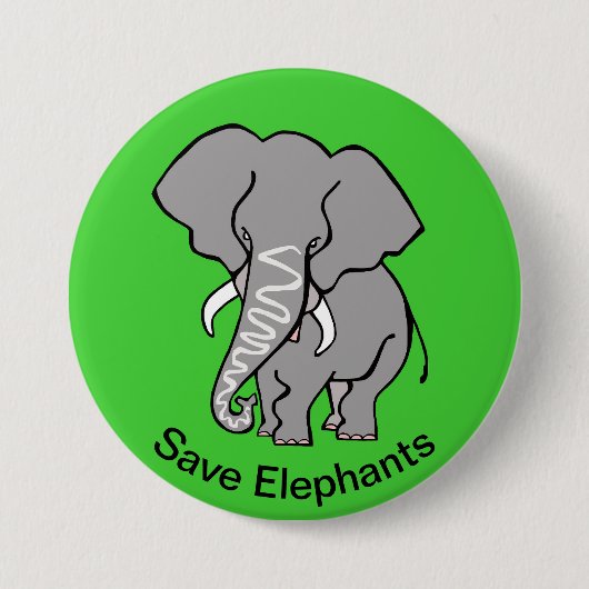 Rett ELEPHANTS - Gefährdete Tiere - Afrika - Grün Button (Vorderseite)