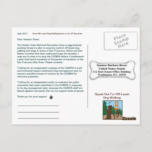Rett Off-Leash Hund Walking Senator Boxer Postkarte (Rückseite)
