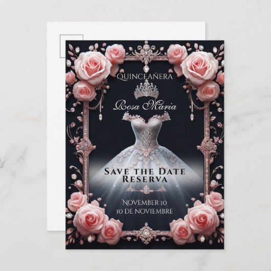 Rett/Reserva Spanisch Quinceañera Rosas Ankündigungspostkarte (Vorne/Hinten)