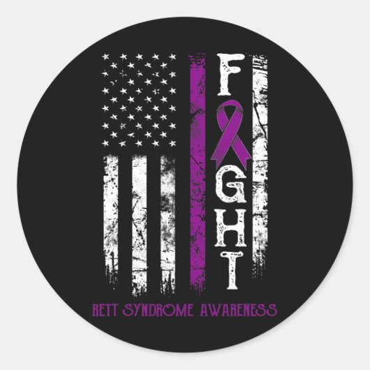Rett Syndrome Warrior Us Flag Down Syndrom Awaren Runder Aufkleber (Vorderseite)