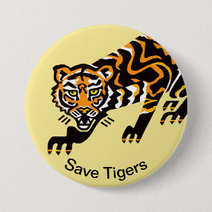 Rett TIGERS - gefährdete Tiergrafik - Gelb Button