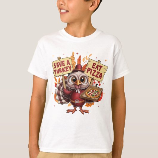 Rett Turkey Eat Pizza Funny Erntedank Geschenk T-Shirt (Vorderseite)
