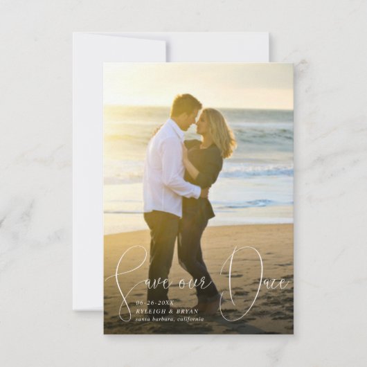 Rett unser Date Raffined Lines Smooth Pen Script Einladung (Vorderseite)