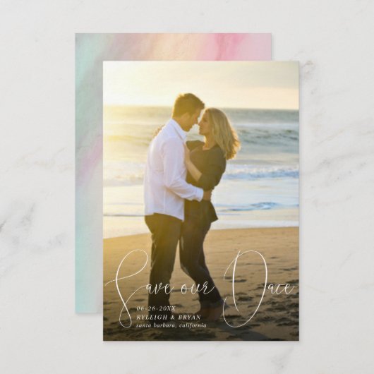 Rett unser Date Raffined Lines Smooth Pen Script Einladung (Vorne/Hinten)