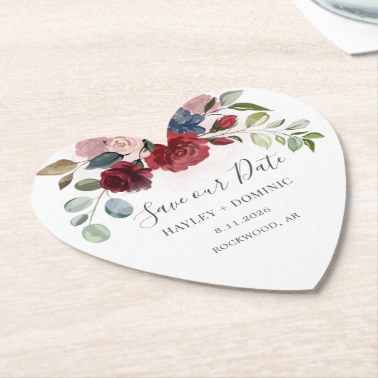 Rett unser Date Script Burgundy Floral Custom Untersetzer (angewinkelt)