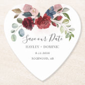 Rett unser Date Script Burgundy Floral Custom Untersetzer (Vorderseite)