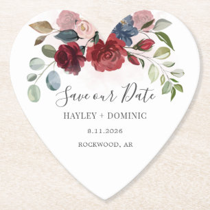 Rett unser Date Script Burgundy Floral Custom Untersetzer