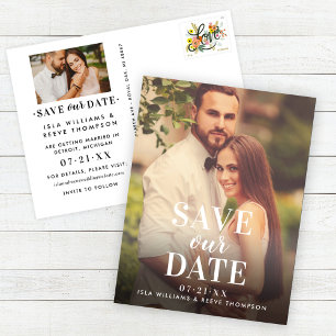 Rett unser Date Timeless Type White Wedding Foto Ankündigungspostkarte