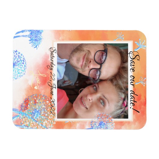 Rett unser Datum Dandelion und Aquarellwolken Magnet (Horizontal)