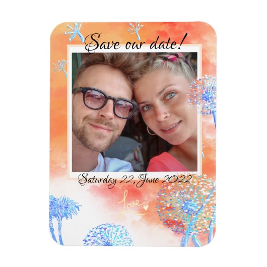 Rett unser Datum Dandelion und Aquarellwolken Magnet (Vertikal)